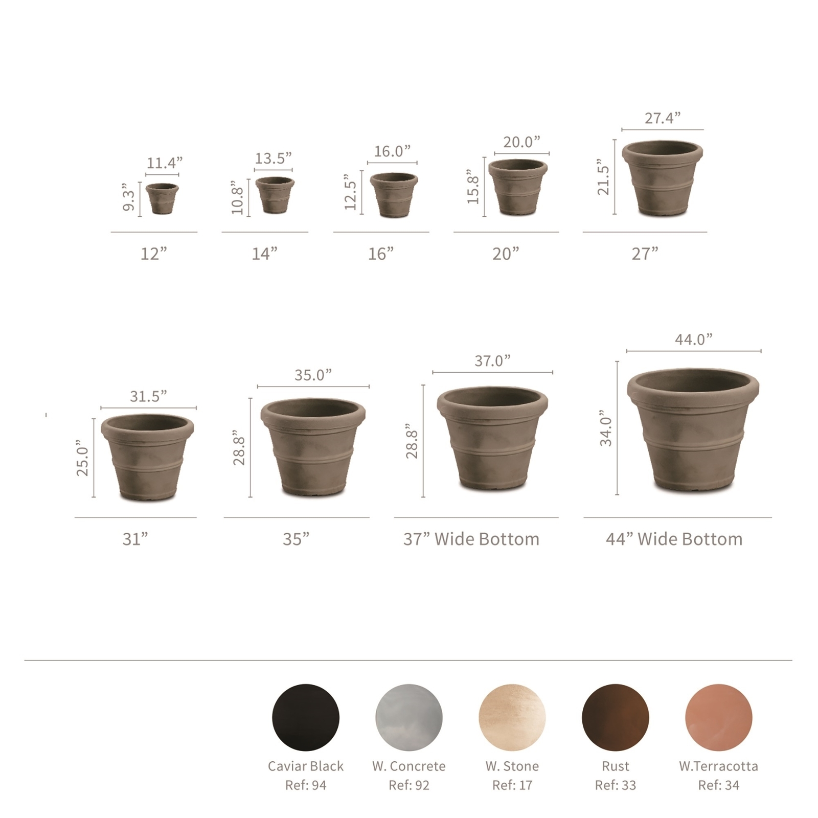 Crescent Garden Brunello Classic Rolled-Rim Plant Pot, 14” Weathered Terracotta gallery