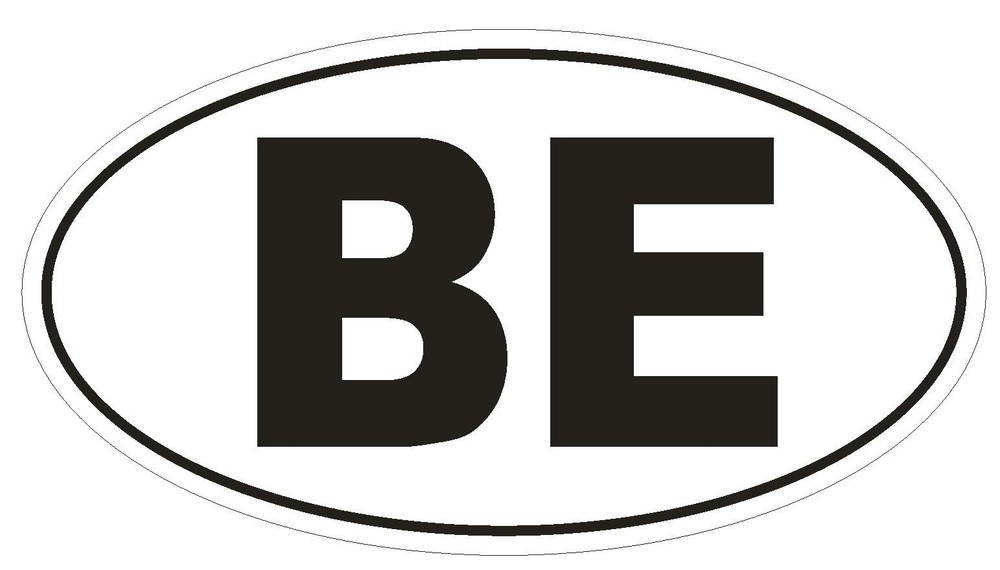 BE Belgium Country Code Oval Bumper Sticker or Helmet Sticker D898
