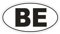 BE Belgium Country Code Oval Bumper Sticker or Helmet Sticker D898