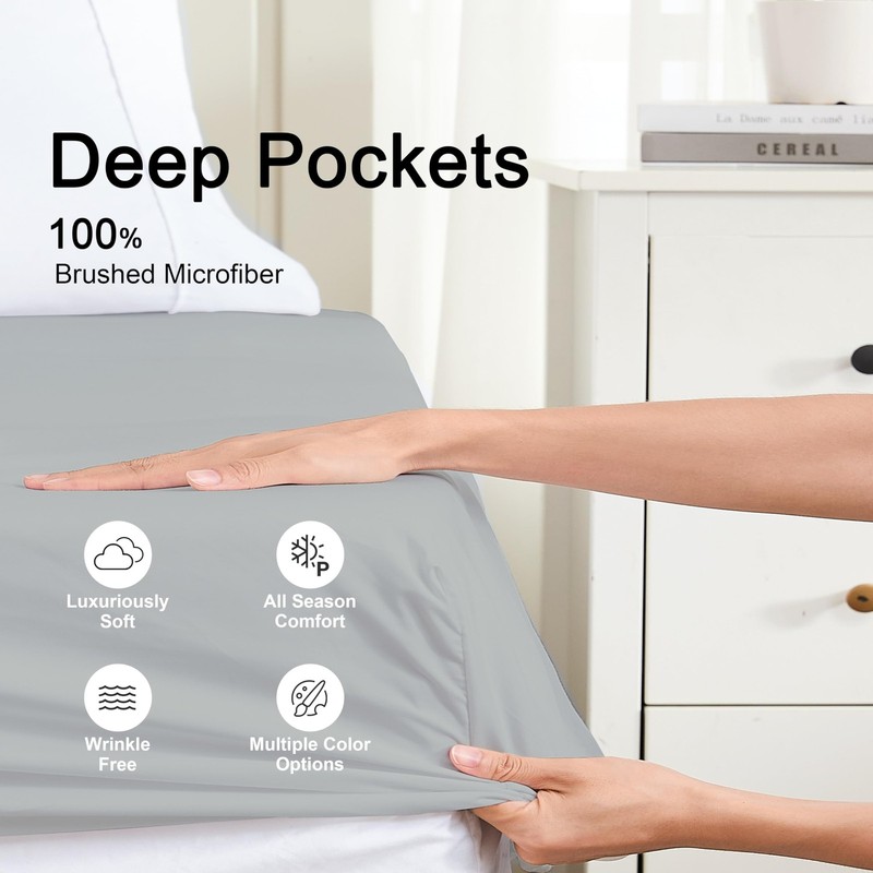100% Microfiber Twin Size Fitted Sheet Only, Ultra Soft Hotel Quality 14" Dee... gallery