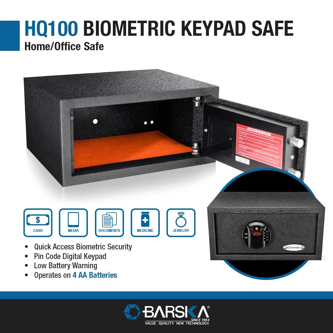 Barska HQ100 Biometric and Keypad Safe – Dual Access 0.46 Cu Ft, Black gallery