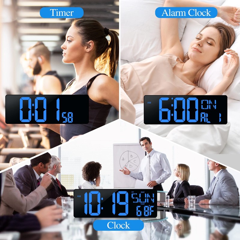 Large Digital Wall Clock with Remote Control 17.2" LED Large Display Timer wi... gallery