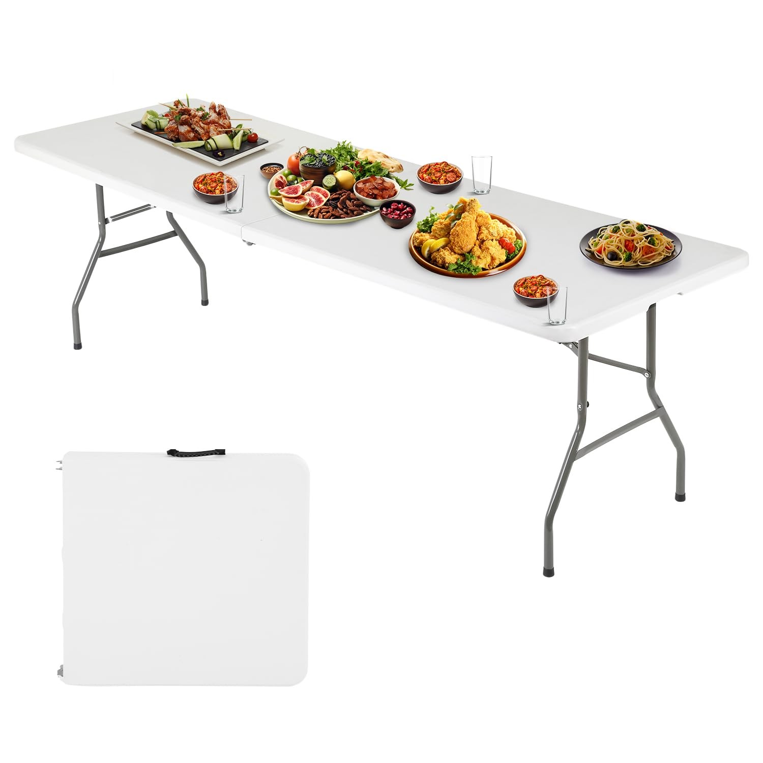 FDW 6FT Folding Table, Portable Fold-in-Half Plastic 6 FT 70"x29", White gallery