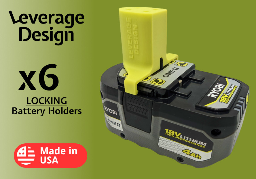 LOCKING! 6 Pack: Ryobi 18V ONE+ Battery Mounts / Hangers / Holders MADE IN USA