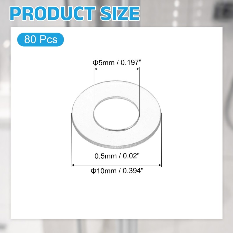80Pcs M5 PVC Clear Flat Washers 5mm ID 10mm OD 0.5mm Thick Glass Washer gallery
