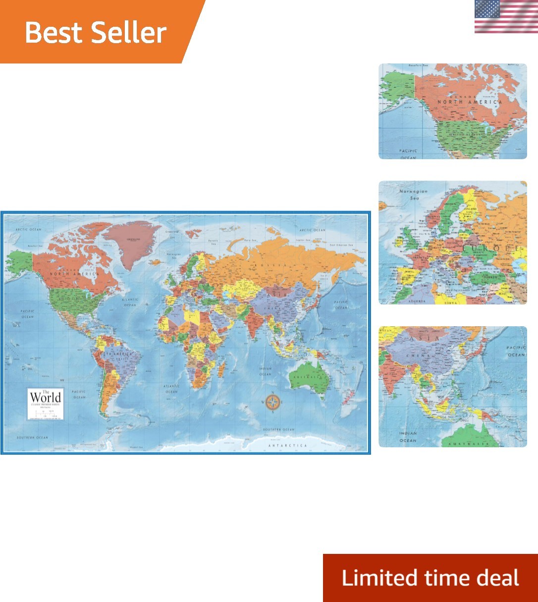 Current Political World Map Poster 24x36 - 3D Shaded Terrain Details gallery