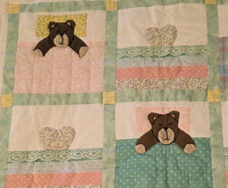 Handmade Teddy Bear Crib Quilt Nursery Baby Blanket Applique Patchwork 32x32 gallery