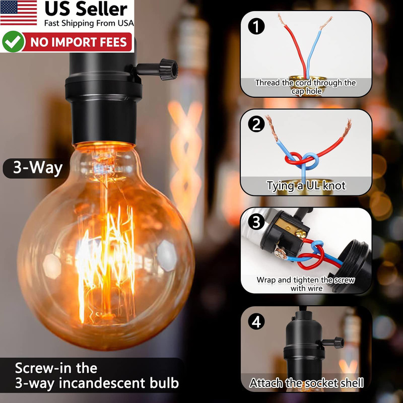 Venforze 3 Way Lamp Socket Replacement E26 Base UL Listed Black 2 Pack FROM USA gallery