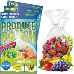 30-Pack (15M, 15L) – Extend Shelf Life, Reusable Produce Bags for Refrigerator,