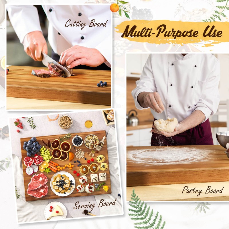 Teak Wood Cutting Board Extra Large 24" Reversible Cutting Board with Handle gallery