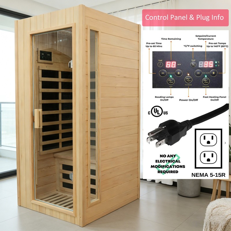 1Person Far Infrared Sauna Room Hemlock Wood Home Personal Sauna Spa Detox 1300W gallery