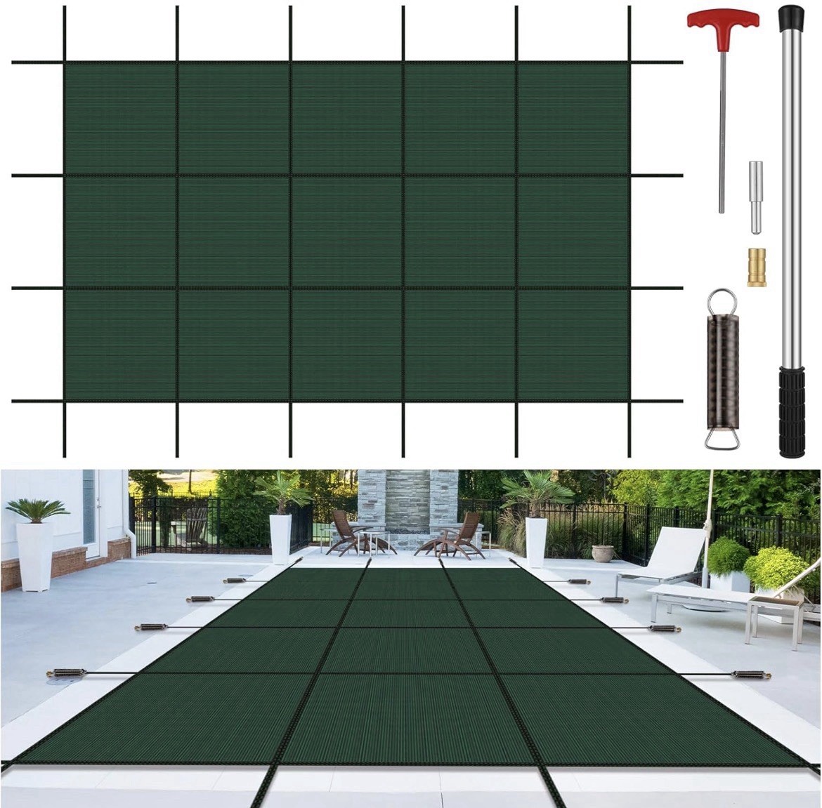 Inground Pool Cover Safety Fits 16x32ft Rectangle Swimming Pool, Mesh Solid P... gallery