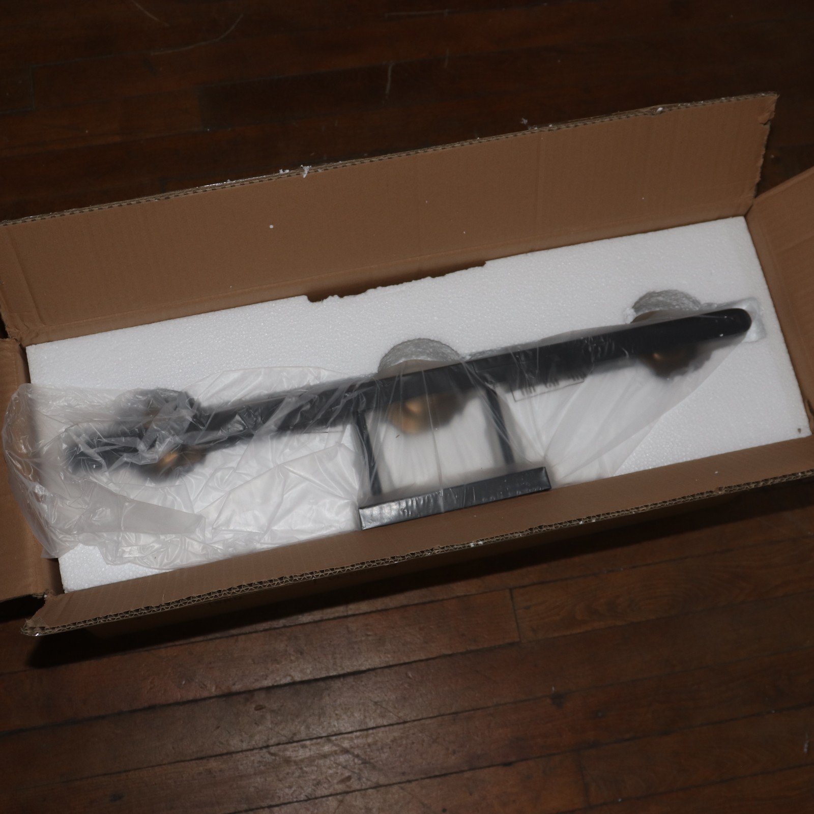 Valdivan Industrial 3-Light Vanity Light with Globe Glass Shades Black/Gold 25" gallery