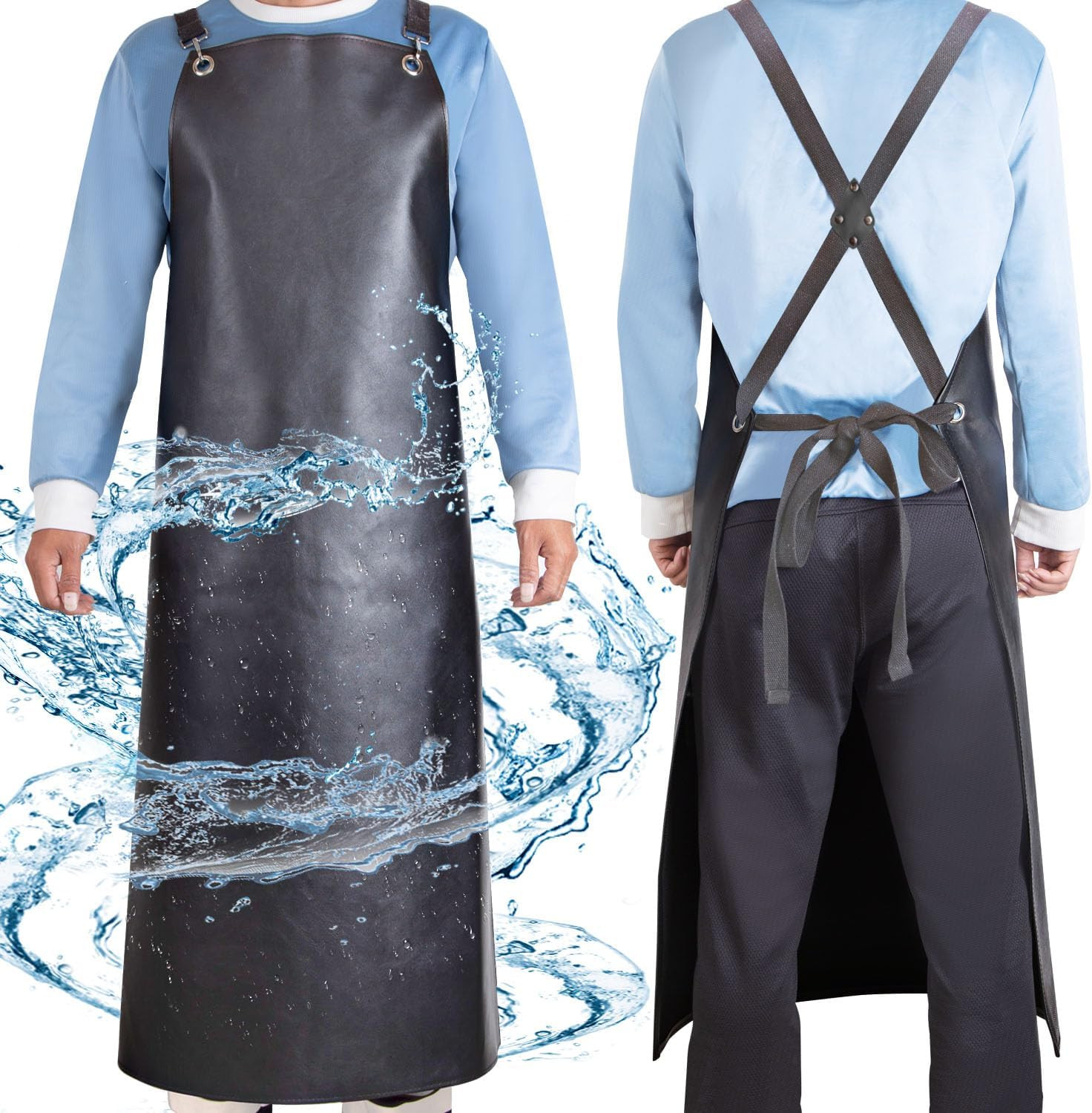 Waterproof Rubber Apron 43" Antitear Heavy Duty Vinyl Apron Adjustable Thicker C gallery