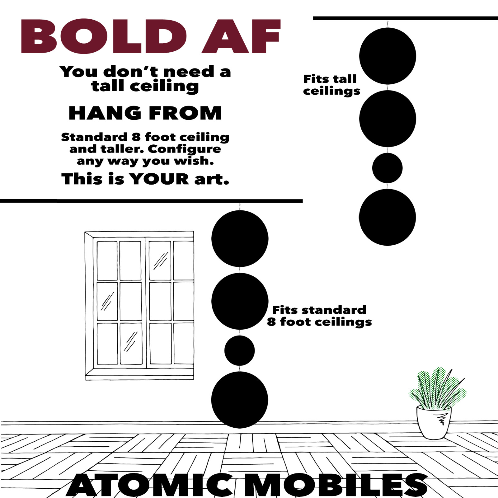 ELEVATE Your Home Decor with BOLD AF XL Art Mobile | 92"h x 23"w Atomic Mobiles gallery