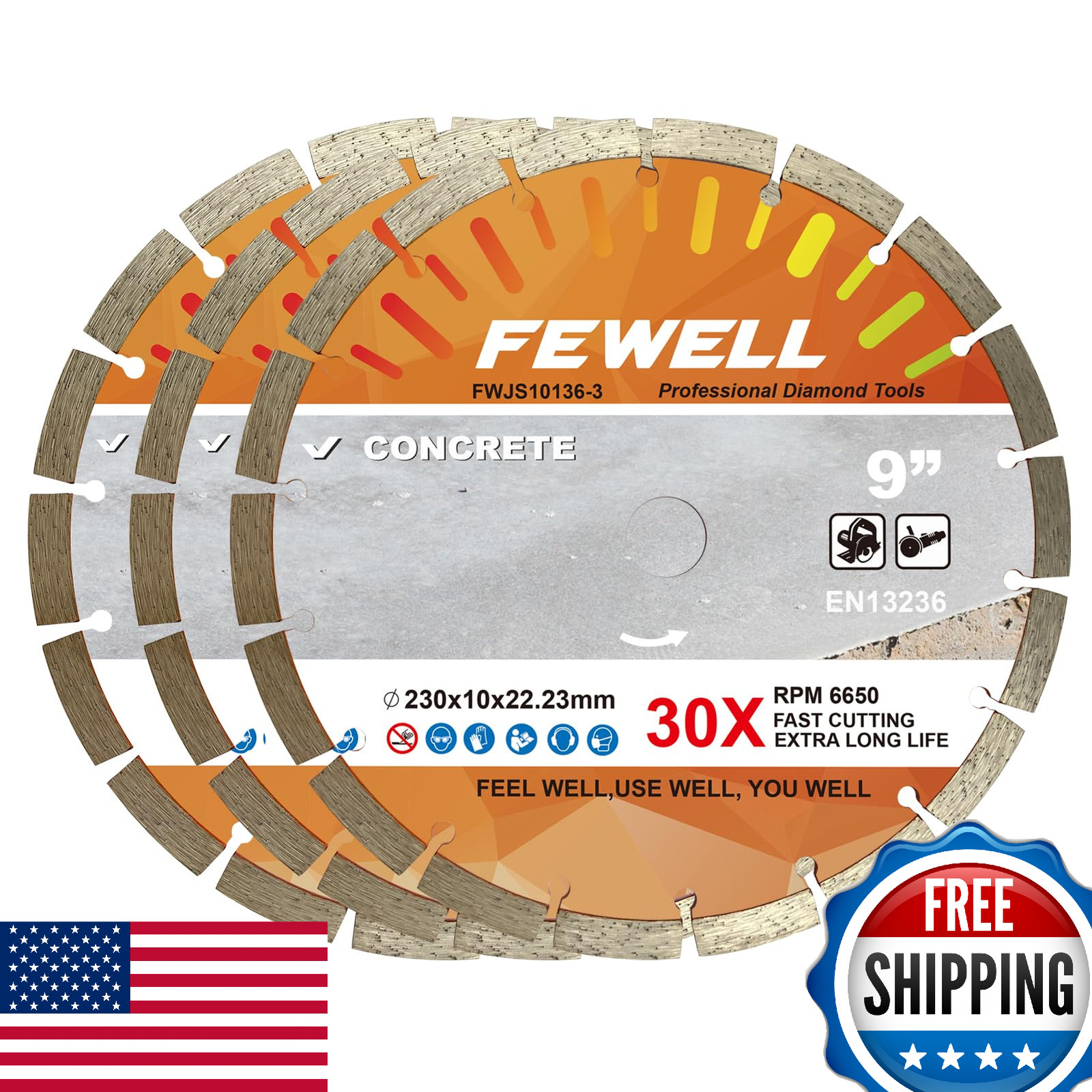 FEWELL 9 Inch Diamond Blade, Segmented General Purpose Blade Dry/Wet Cutting Con gallery