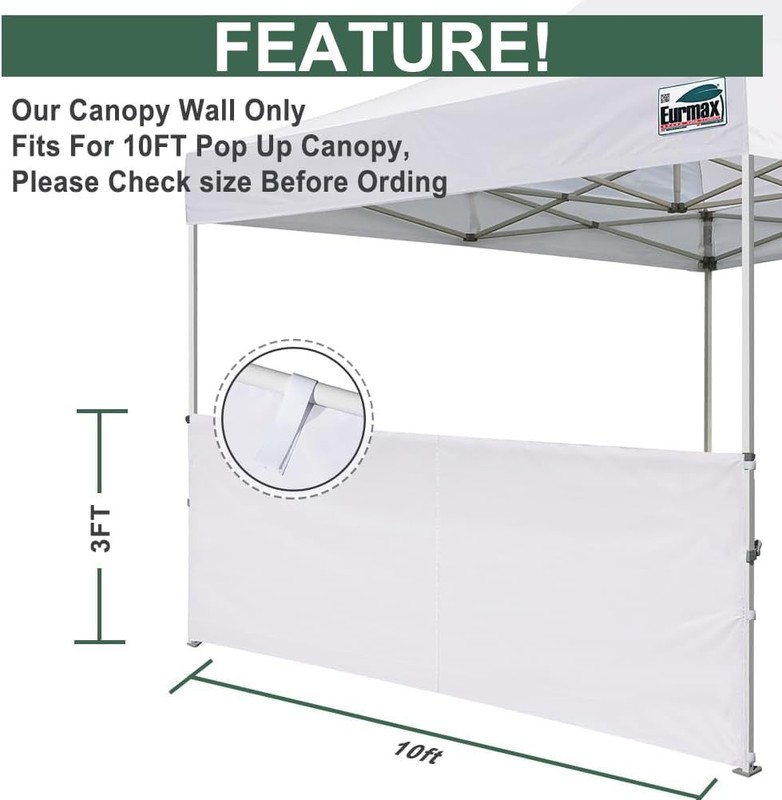 Eurmax USA Instant Canopy SunWall Middle Zipper Wall 10x5.6ft, White gallery