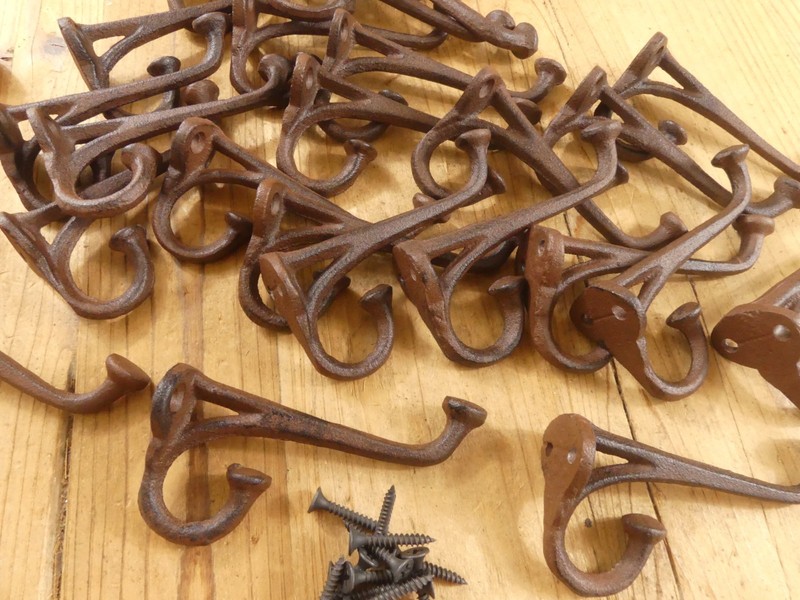 25 Rustic Cast Iron Coat Hat Wall Hooks Restore School Farm Towel Bath Kitchen gallery