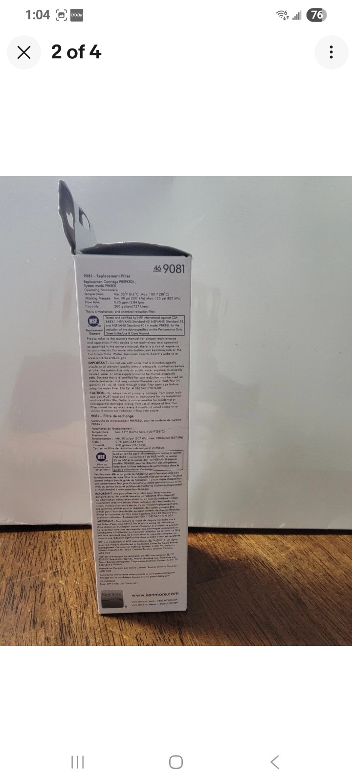 Kenmore 46 9081 Refrigerator Water Filter Cartridge 200 Gal Chlorine/Lead White gallery