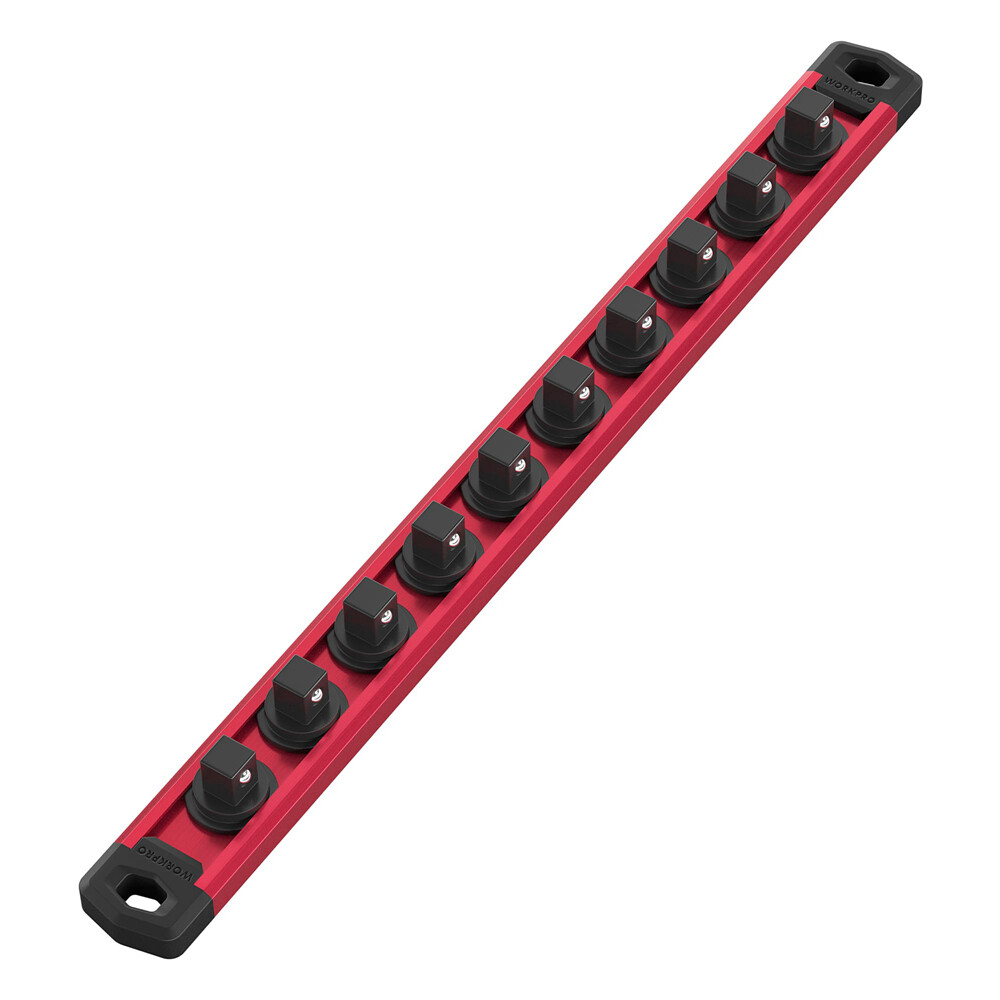 WORKPRO 1/2-InchDrive Magnetic Socket Organizer Aluminum Alloy Socket Rail (Red) gallery