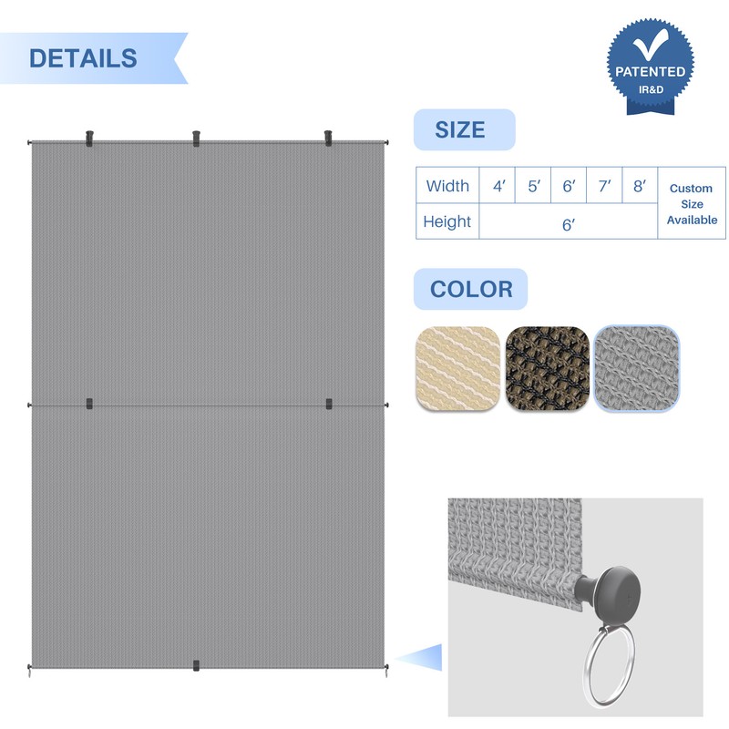 Gray Foldable Shade Cordless Roller Blind Patio Porch Gazebo Office UV Blocking gallery