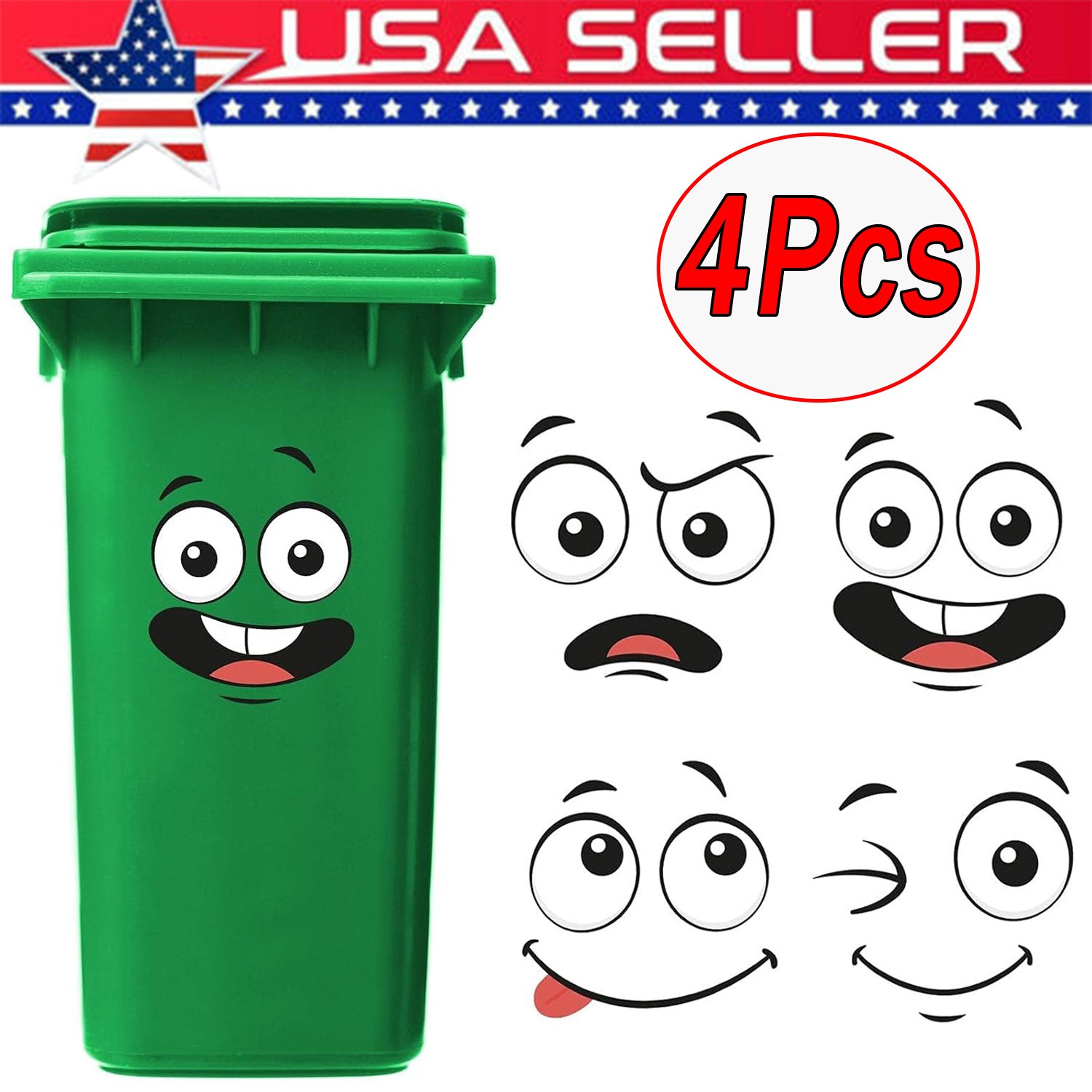 4Sheets Cartoon Face Stickers Self Adhesive Removable Funny Wall Trash Can Decor gallery
