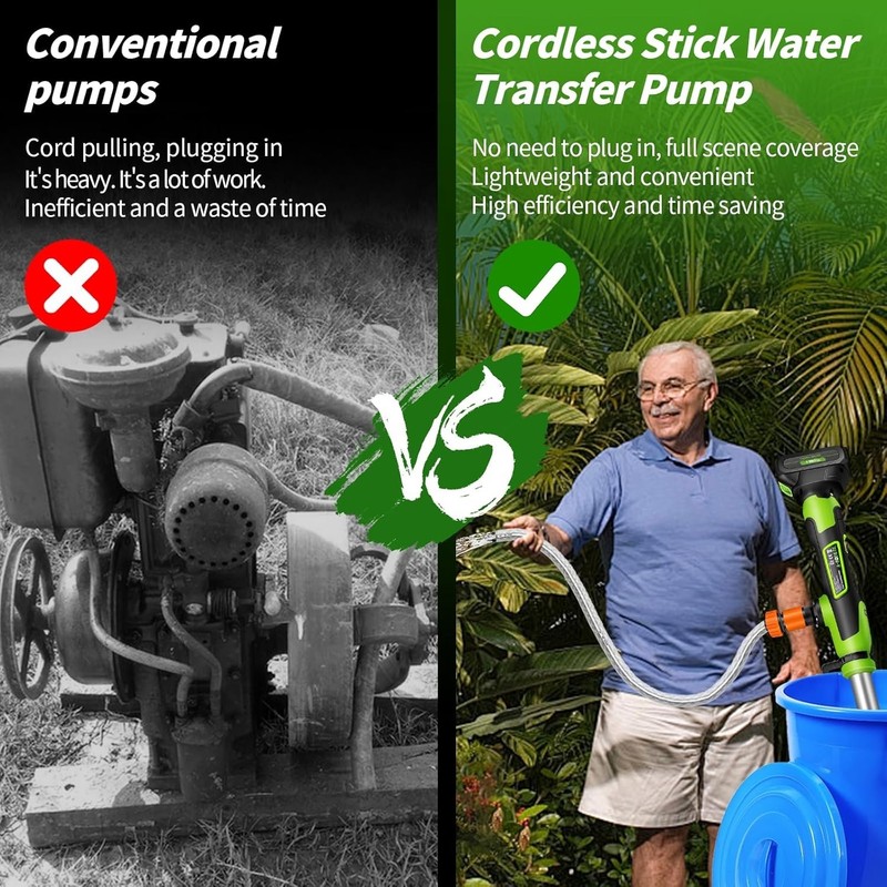 Cordless Stick Water Transfer Pump Head Silent w/1 4000 mAh Battery 720GPH 33FT gallery