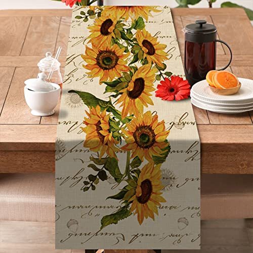 Fall Sunflowers Table Runner, Vintage Spring Summer Table Runner 13''X72'' gallery