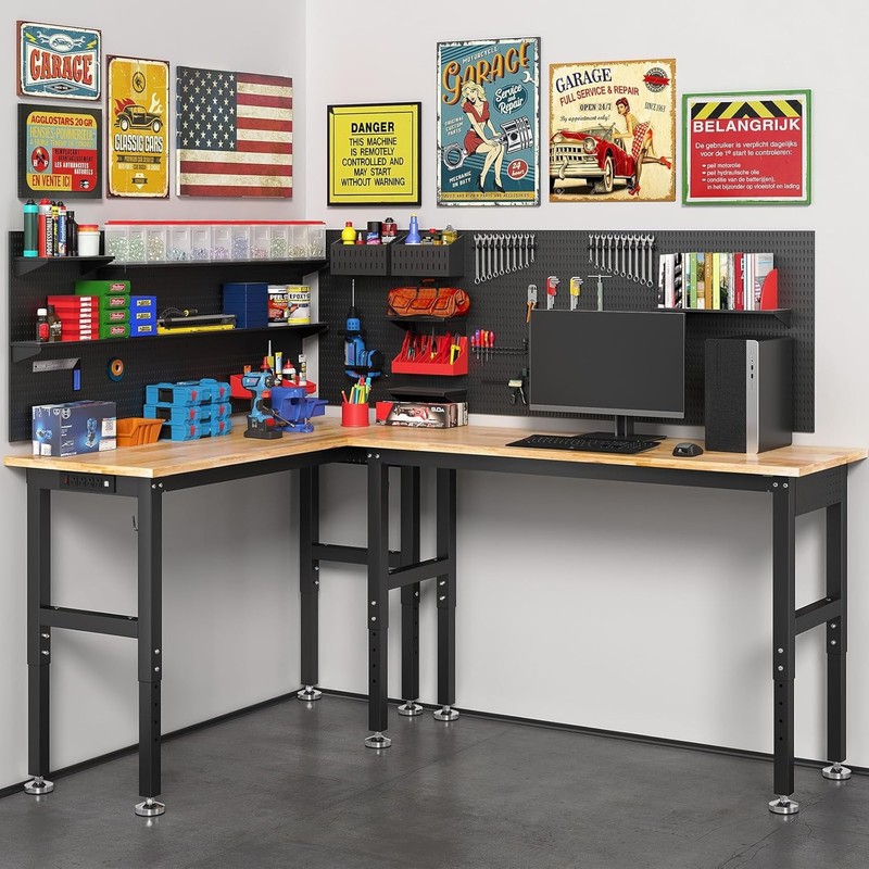 48" Adjustable Work Bench with Power Outlet,Rubber Wood Top Work Table,2000 LBS gallery