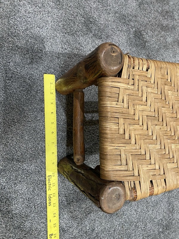 Vintage Wicker Footstool Rectangular Rustic Wood Rattan Woven Boho Foot Rest gallery