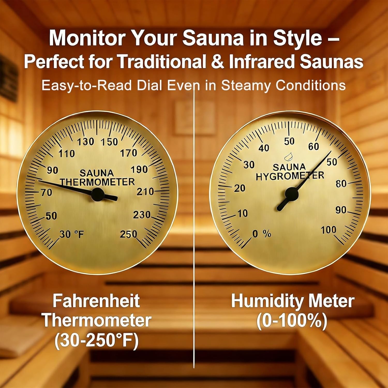 Analog Sauna Thermometer Hygrometer Dual Gauge 30-250°F 0-100% Temp Humidity NEW gallery