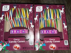 Brachs ~ Cherry Candy Cane Christmas 5.3 oz 24-Canes ~ 2-Pack ~ 12/2027