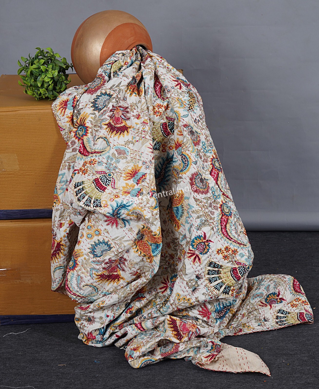 Floral print kantha quilt boho decor cotton bedspread handmade sofa cover quilts gallery
