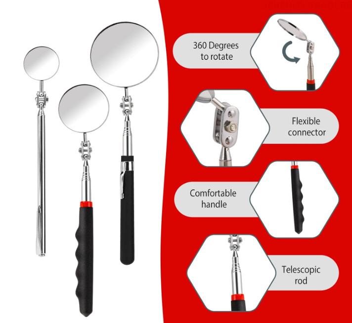 3 Pack Mechanic Mirror Telescoping Inspection Mirror Extendable Automotive Set.. gallery