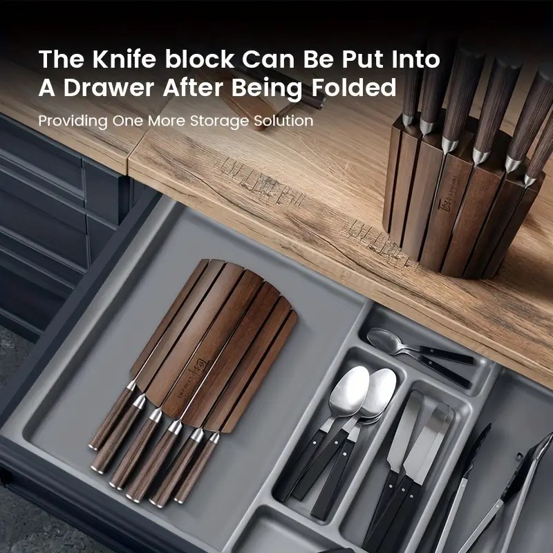 7 Piece Japanese Style Kitchen Knife Set - Foldable Magnetic Acacia Wood Block gallery