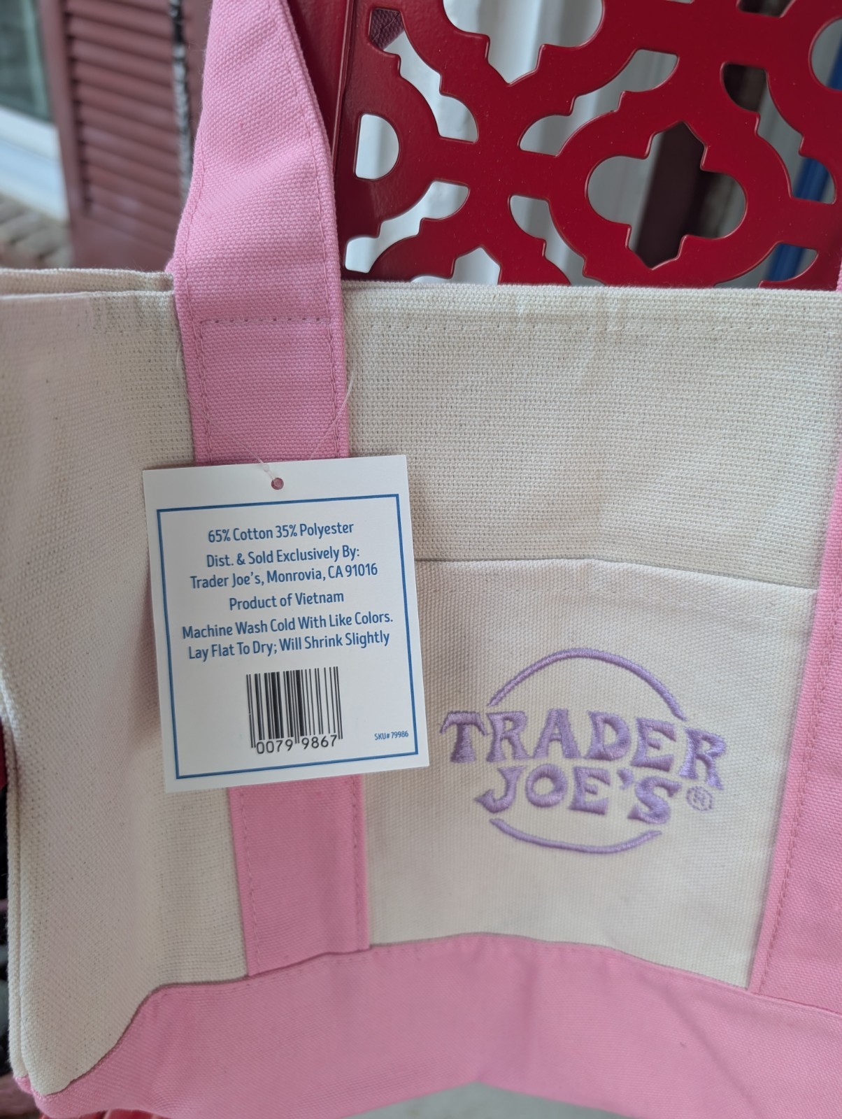 TRADER JOE'S ~ Mini Pastel Canvas Tote Bag { PINK } gallery