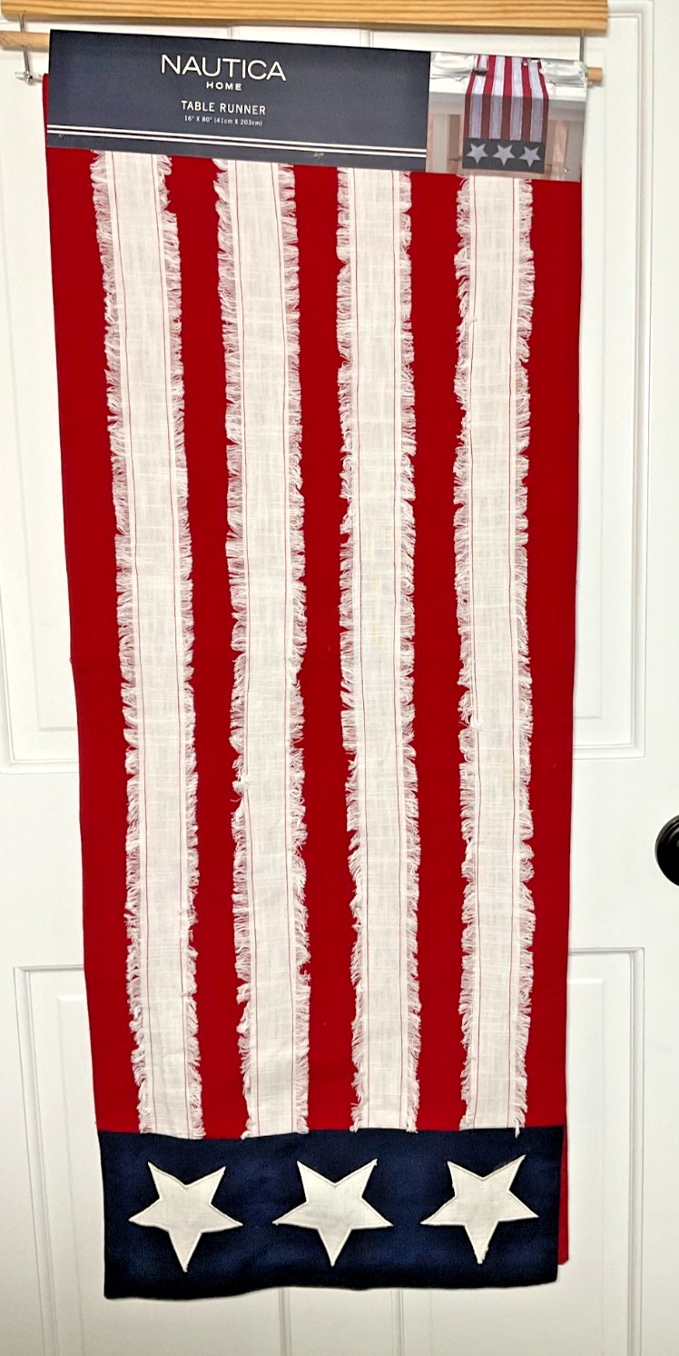 NAUTICA TABLE RUNNER (1) 16 X 80 RED WHITE BLUE FLAG 100% COTTON NWT gallery