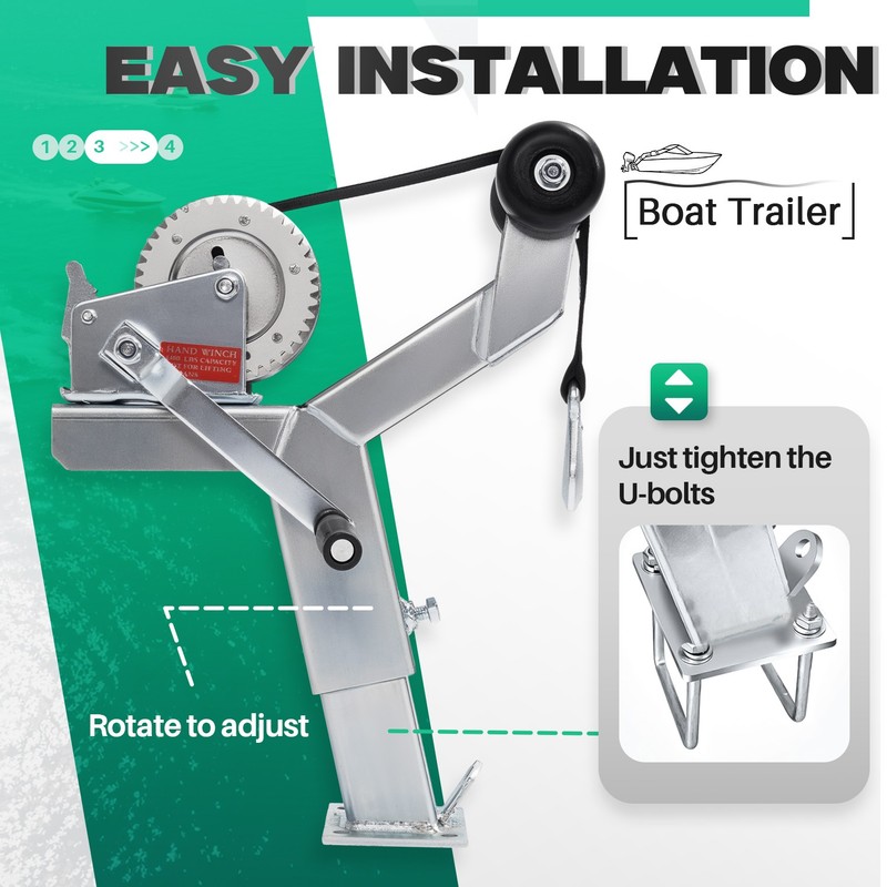 Adjustable Winch Stand Winch Post For Boat Trailer parts W/ 1400lbs Winch Roller gallery