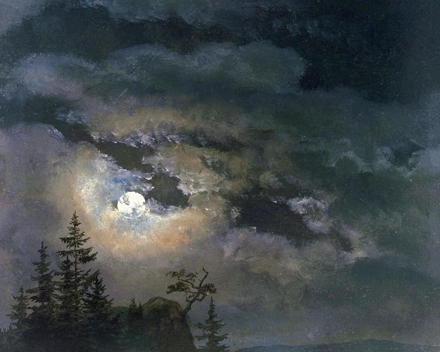 Moonlit Cloudscape Oil Painting on Textured Canvas Night Sky Artwork gallery