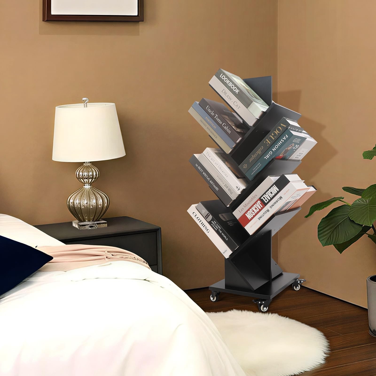 360° Rotating 7-Tier Bookshelf - Space-Saving Corner Shelf for Small Spaces, Bla gallery