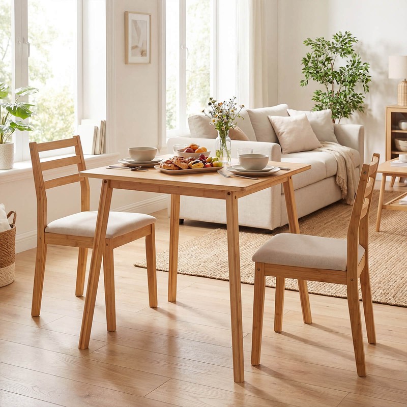 27.5” Square Bamboo Dining Table for 2-4 People, Dinner Table for Dining Room gallery