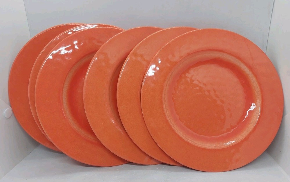 Max Studio Home Crackle Rustic Melamine Salad Dessert Plate 8.5" Orange Set Of 6