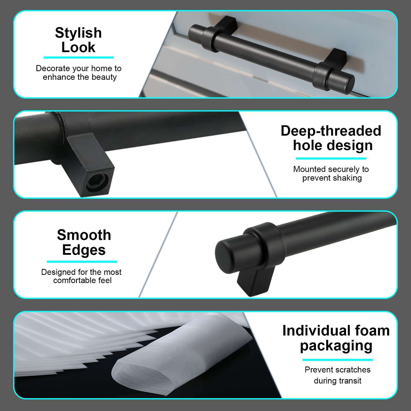 Matte Black Round Modern Cabinet Handles Pulls Knobs Kitchen Hardware Stainless gallery