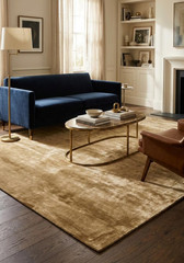 Gold Viscose Silk Rug, Solid Beige Area Rug, Handmade Soft Living Room Carpet,