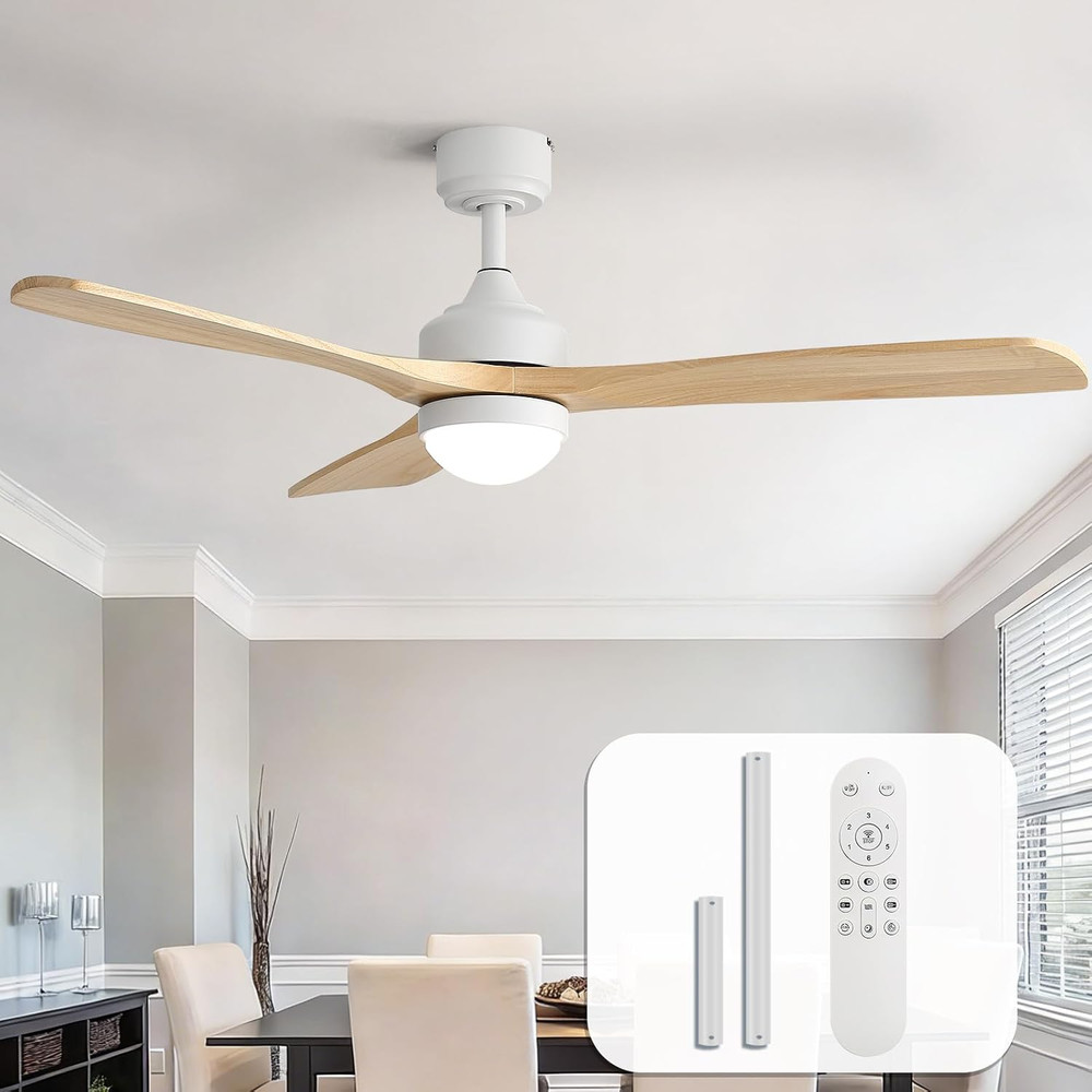 Sofucor 52" Solid Wood Ceiling Fan Lights, Flush Mount & Downrod Mount Ceiling F