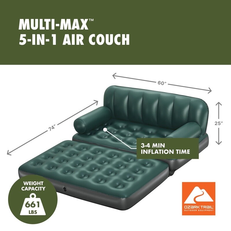 Multi-Max 5-in-1 Inflatable Air Couch Double Sofa Recliner Portable Compact Bed gallery