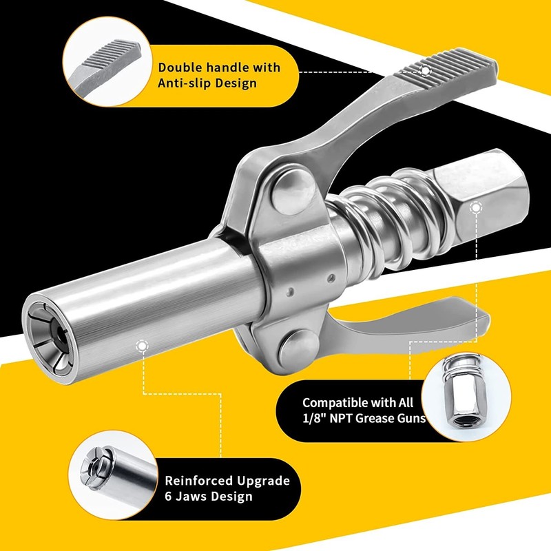 3X Grease Gun Coupler Double Handle High Pressure Quick Release Lock Oil Nozzles gallery