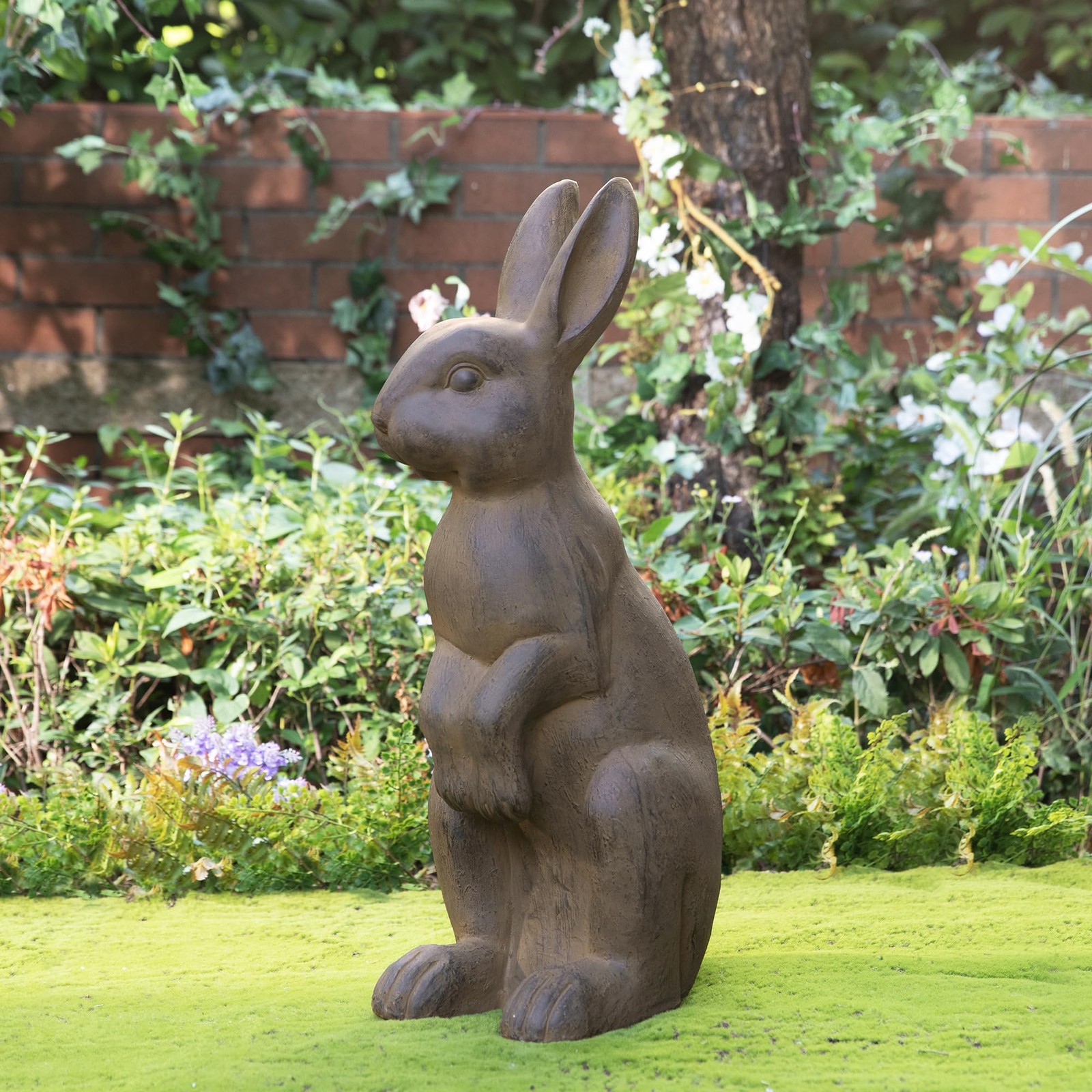Oversized Garden Rabbit Statue, 28" H Bronze Standing Hare Sculpture, Handmad... gallery