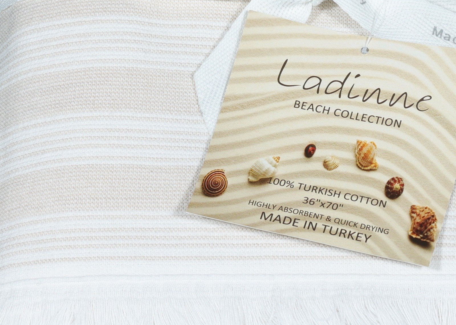 LADINNE Beach Coll. WHITE/BEIGE STRIPES TOWEL 100% Ringspun Cotton 36”x70” #3 gallery