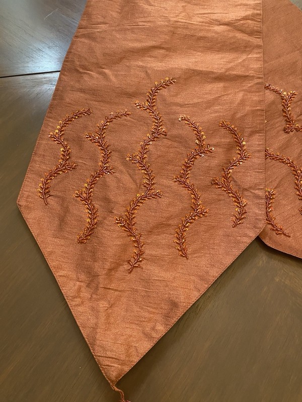Hobby Lobby Table Runner 13”x 72" Rust/orange With Beaded Tassels And Sequins gallery